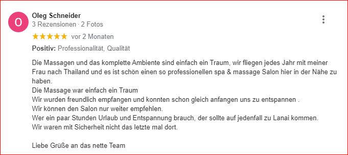 Google Kundenbewertungen Lanai Spa von Oleg Schneider