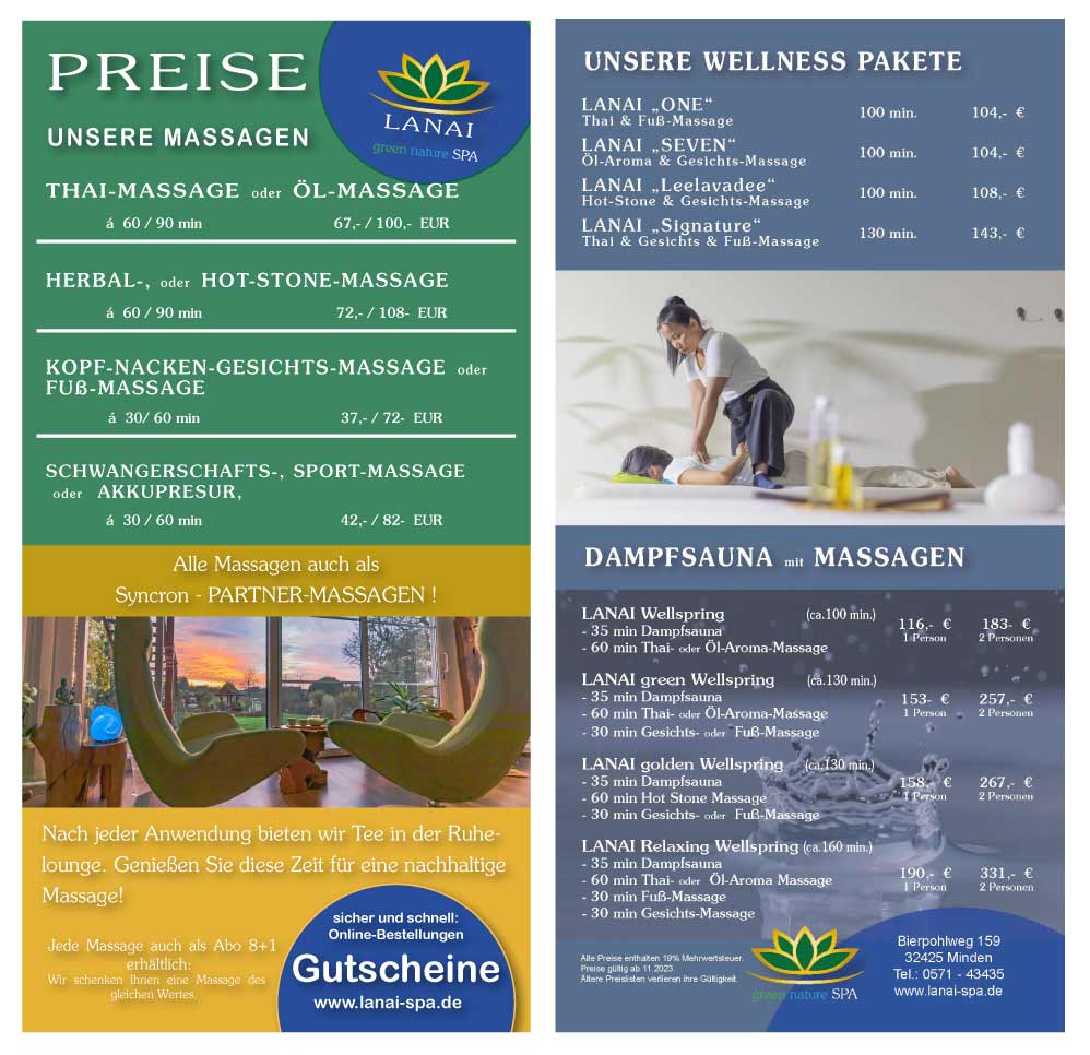 Preisliste 11 2023 Lanai Spa